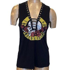 Young Wild & Free Graphic Tank Top Tee by Gaze USA Sz S Black #275J